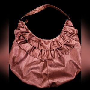 Fashion Ruffled Shiny Purple Shoulder Bag NWOT